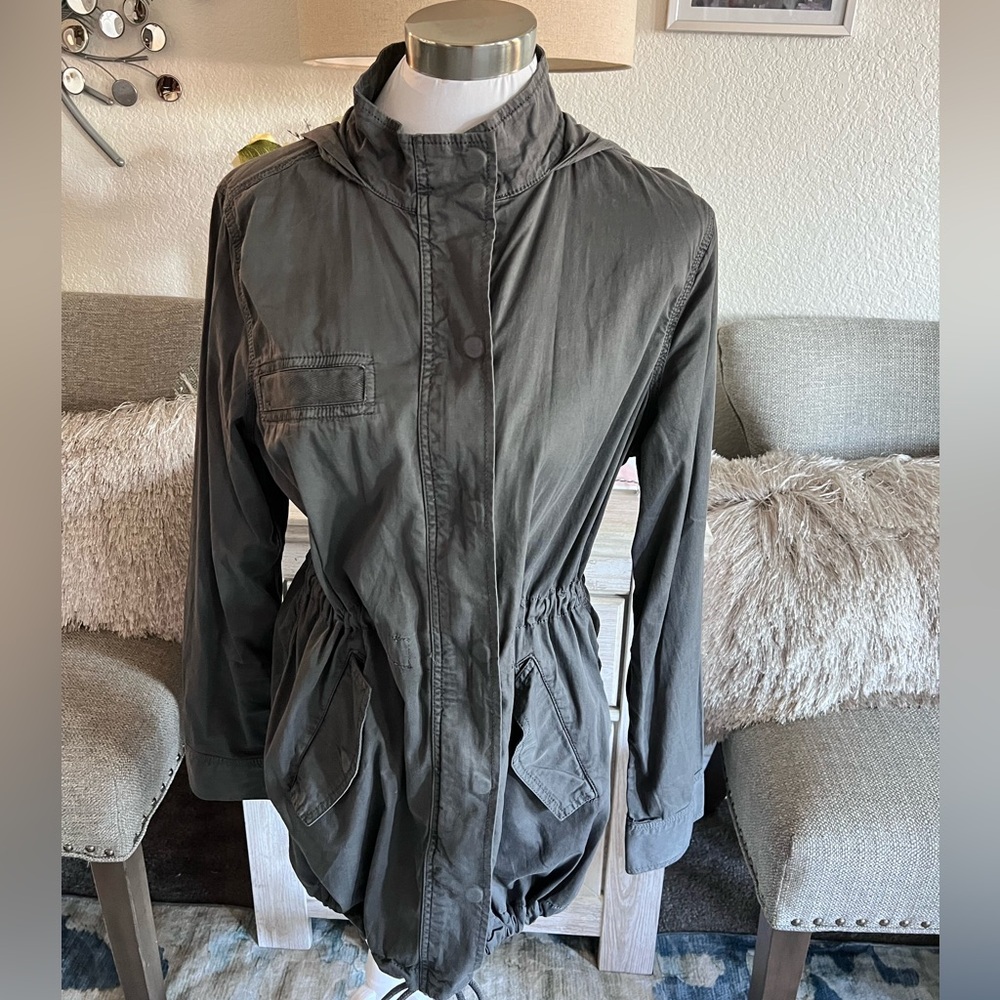 Sonoma Taupe Utility Jacket with Hood – Women’s Size L Cotton Blend